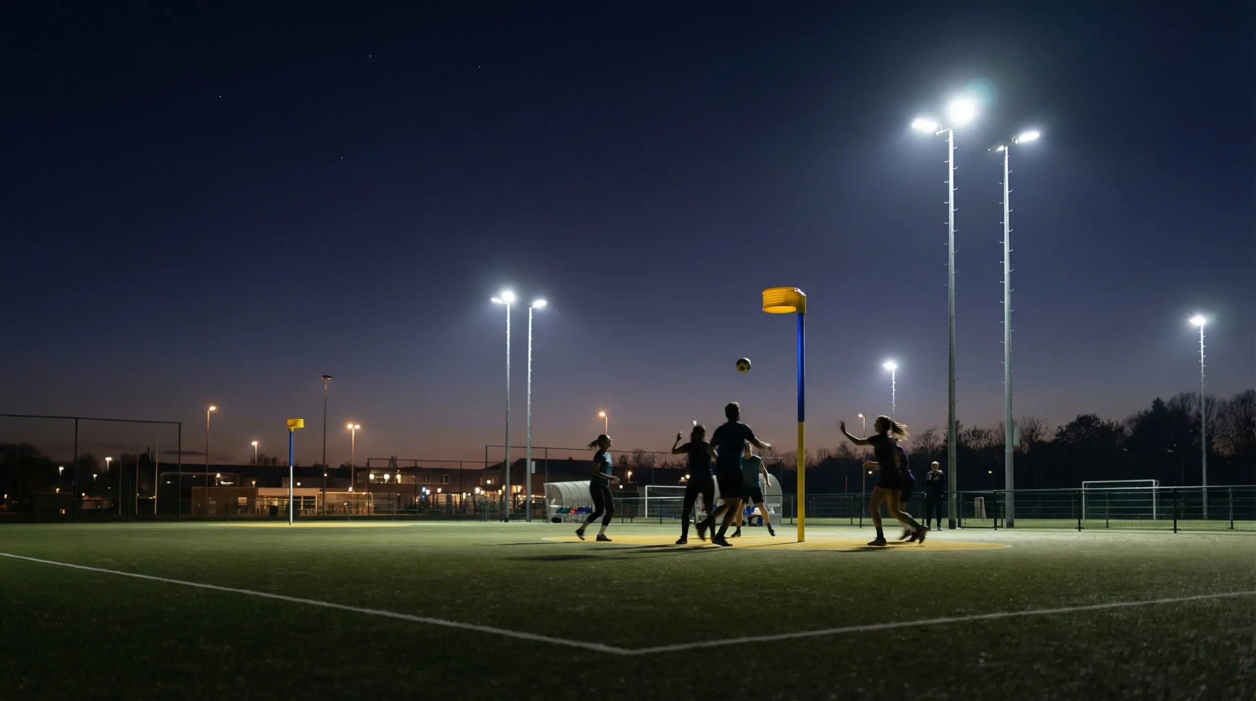 LED-verlichting op een korfbalveld van OVI Group